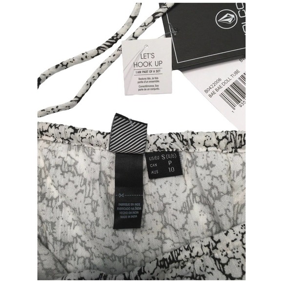 New Volcom Floral Bae Bae Doll Tube Top Halter Cropped Faux Button Black White S - Picture 8 of 15